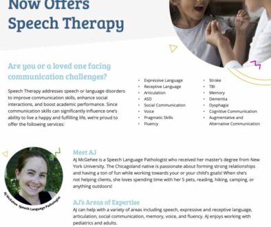 Flyer describing Speech Therapy Services in Glen Ellyn IL