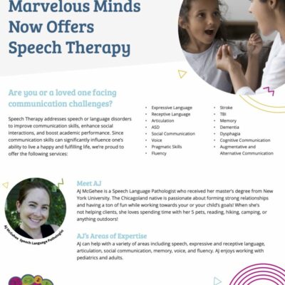 Flyer describing Speech Therapy Services in Glen Ellyn IL