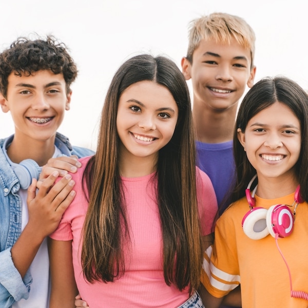 Teen group Smiling,Multiracial